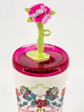 FALL 2025 Floral Kaleidoscope 
Tumbler w/Pink Lid and Lime Green Flower Straw
